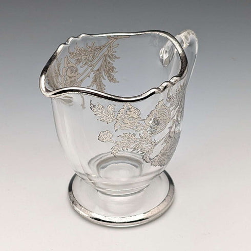 Vintage US Silver Overlay Sugar Bowl & Cream Jug, Silver City Glass Co.