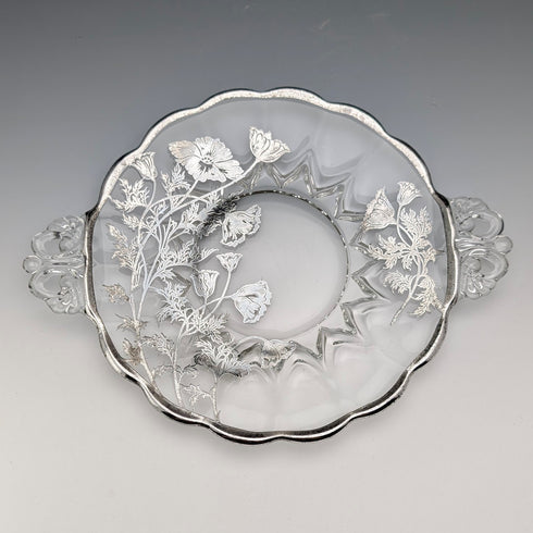 米国ヴィンテージ シルバーオーバーレイ スモールディッシュ 直径18cm Silver City Glass Co