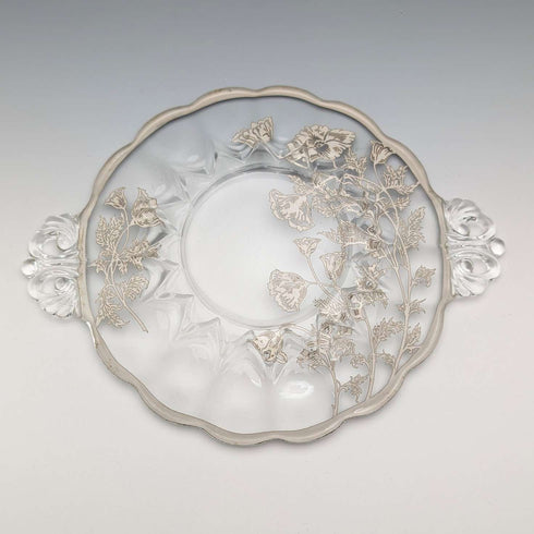 美國復古銀覆蓋小盤 直徑18cm Silver City Glass Co