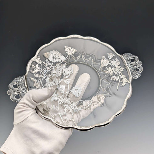 美國復古銀覆蓋小盤 直徑18cm Silver City Glass Co