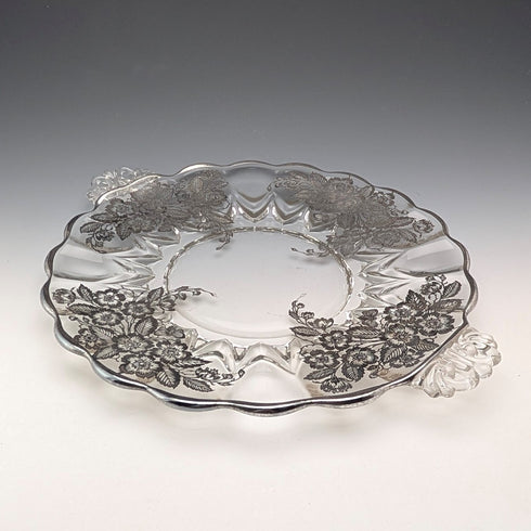 米国ヴィンテージ シルバーオーバーレイ ラージディッシュ 直径28cm Silver City Glass Co