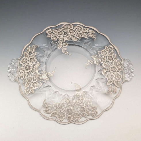 米国ヴィンテージ シルバーオーバーレイ ラージディッシュ 直径28cm Silver City Glass Co