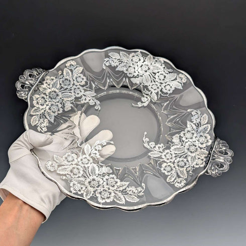 米国ヴィンテージ シルバーオーバーレイ ラージディッシュ 直径28cm Silver City Glass Co