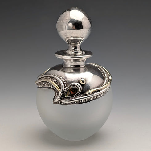 Early 20th Century Silver Overlay & Avalon Decorated Frosted Glass Perfume Bottle, DOMAR