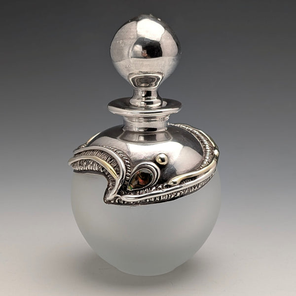 Early 20th Century Silver Overlay & Avalon Decorated Frosted Glass Perfume Bottle, DOMAR