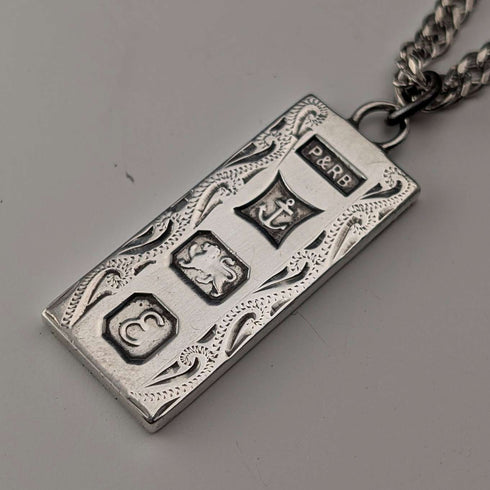 1979 British Pure Silver Ingot Pendant with Pure Silver Necklace, Total 24g, P&RB