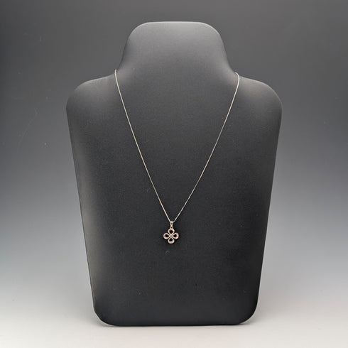 復古鑲石純銀花卉吊墜 附純銀項鍊 總重2g