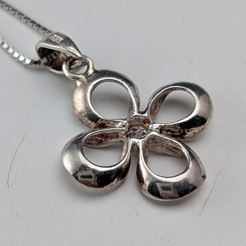 復古鑲石純銀花卉吊墜 附純銀項鍊 總重2g