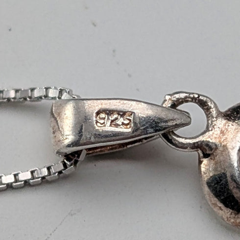 復古鑲石純銀花卉吊墜 附純銀項鍊 總重2g