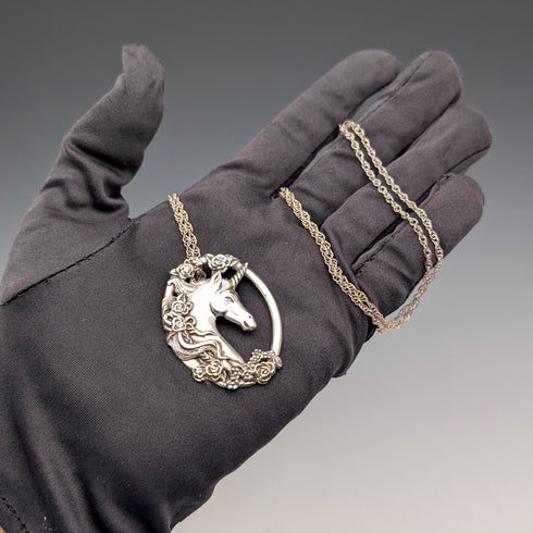 英国復古 純銀製獨角獸墜飾 附純銀項鍊 總重16.7g