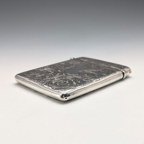 1898 British Antique Scroll-Decorated Sterling Silver Card Case, 79g, Joseph Gloster