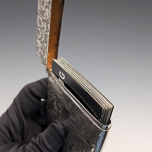 1898 British Antique Scroll-Decorated Sterling Silver Card Case, 79g, Joseph Gloster