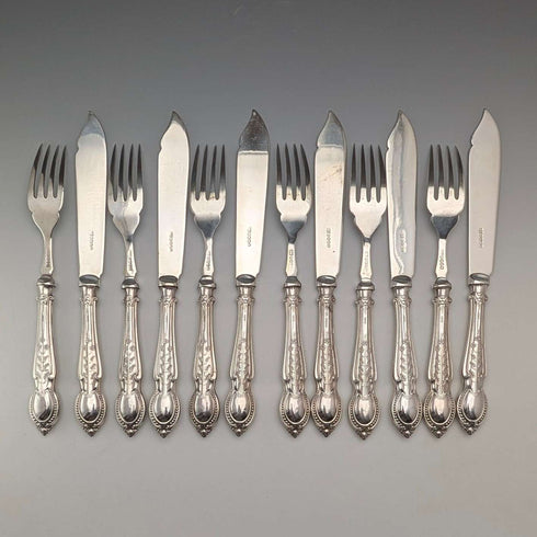 1933年 英國復古 純銀手柄 魚餐具6對 C H Beatson