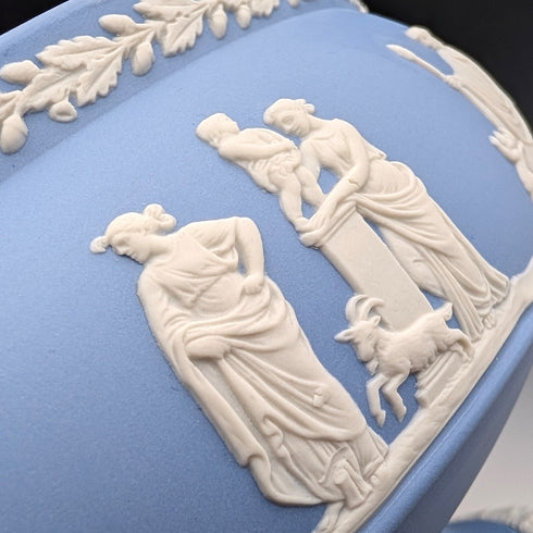 Vintage British Wedgwood Jasperware Large Footed Bowl, Pale Blue