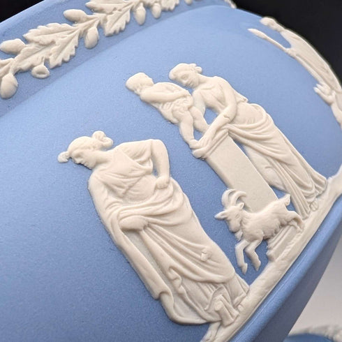 Vintage British Wedgwood Jasperware Large Footed Bowl, Pale Blue