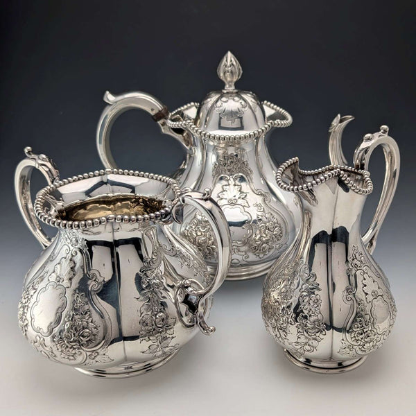 1863年 英國古董 鍍銀 茶具 3件組 Thomas Bradbury
