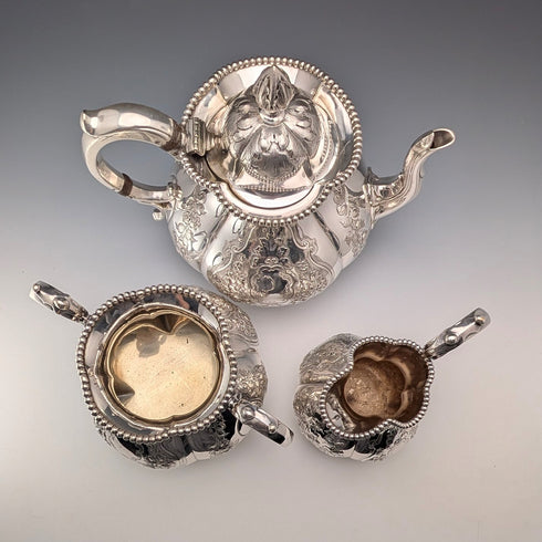 1863年 英國古董 鍍銀 茶具 3件組 Thomas Bradbury