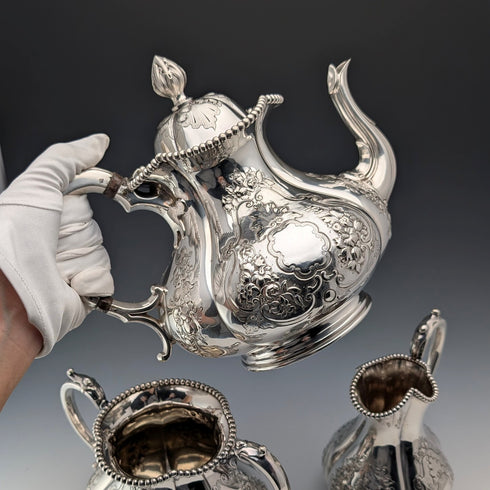 1863年 英國古董 鍍銀 茶具 3件組 Thomas Bradbury