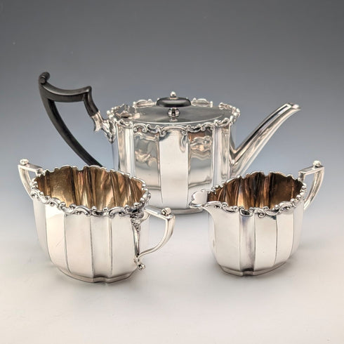Early 20th Century British Antique Silverplate Bachelor Tea Set, 3-Piece Set, JAMES DIXON & SON
