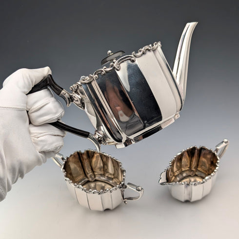 Early 20th Century British Antique Silverplate Bachelor Tea Set, 3-Piece Set, JAMES DIXON & SON