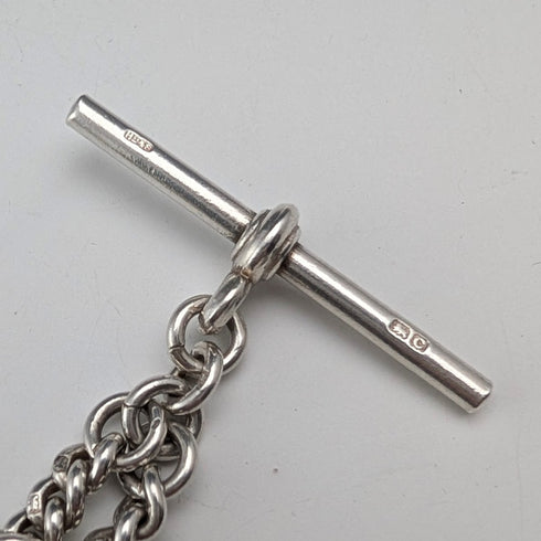1902 Antique British Sterling Silver Albert Chain, 52g, with Sterling Silver Pear-Shaped FOB.