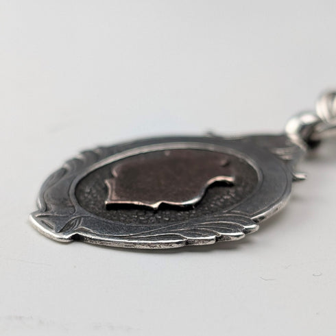 1911 British Antique Sterling Silver Double Albert Chain, 40g, with Sterling Silver Medal Fob