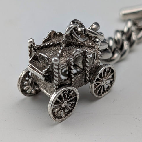 1891 Antique British Sterling Silver Albert Chain, 39g, Carriage-shaped fob.