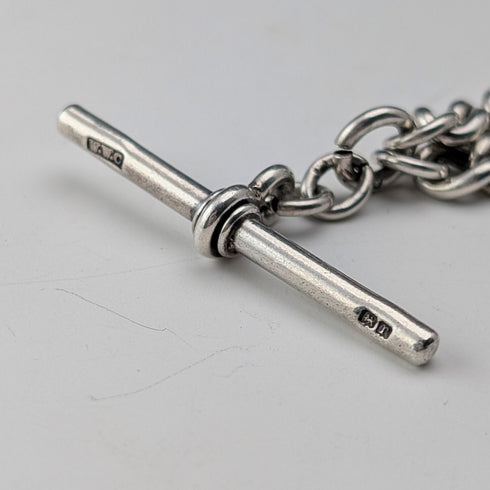 1891 Antique British Sterling Silver Albert Chain, 39g, Carriage-shaped fob.