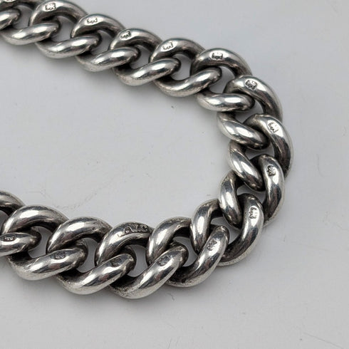 1891 Antique British Sterling Silver Albert Chain, 39g, Carriage-shaped fob.