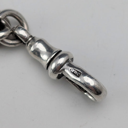 1891 Antique British Sterling Silver Albert Chain, 39g, Carriage-shaped fob.