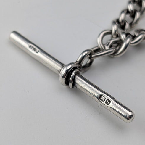 1894 British Antique Sterling Silver Albert Chain, 60g, with Sterling Silver Medal Fob