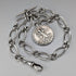 1888 British Antique Sterling Silver Albert Chain, Fancy Link, 42g, with St. Christopher Sterling Silver Medal Fob.