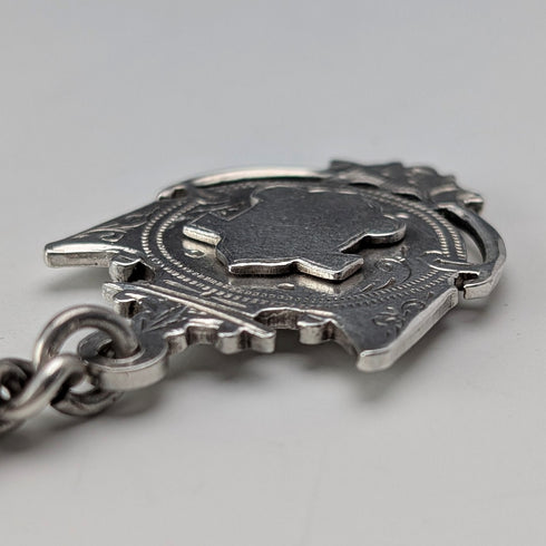 1919 British Antique Sterling Silver Double Albert Chain 59g Sterling Silver Medal Fob