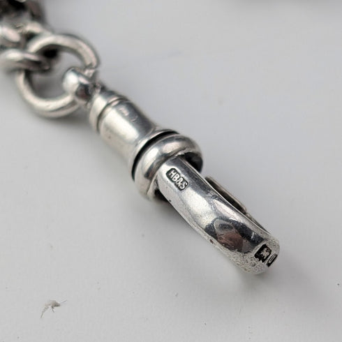 1919 British Antique Sterling Silver Double Albert Chain 59g Sterling Silver Medal Fob