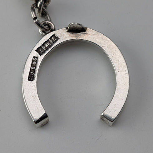 1900 Antique British Sterling Silver Albert Chain, 36g, with Sterling Silver Horseshoe FOB.