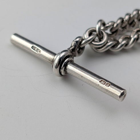1900 Antique British Sterling Silver Albert Chain, 36g, with Sterling Silver Horseshoe FOB.
