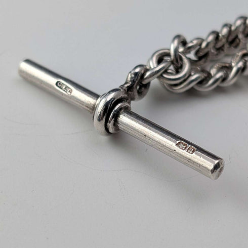 1900 Antique British Sterling Silver Albert Chain, 36g, with Sterling Silver Horseshoe FOB.