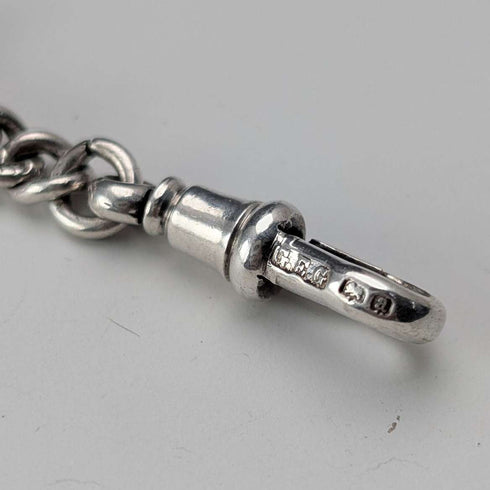 1900 Antique British Sterling Silver Albert Chain, 36g, with Sterling Silver Horseshoe FOB.