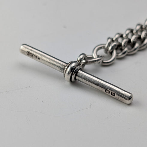 1912 Antique British Sterling Silver Albert Chain, 32g, with Sterling Silver Medal Fob