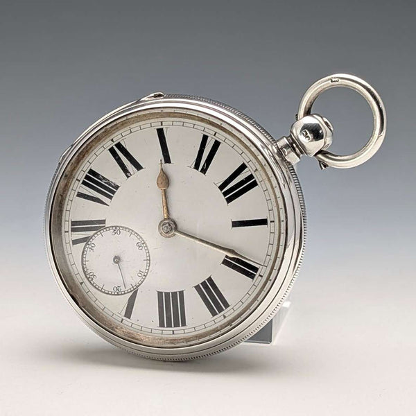 1888年 英國古董 純銀錶殼 鍵上鍊 大型懷錶 直徑56mm 運作良好