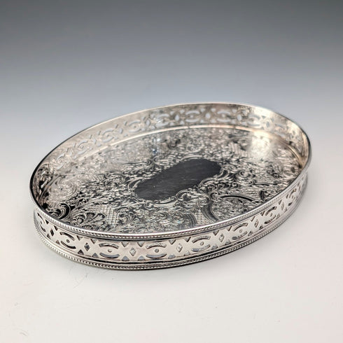 British Vintage Silverplate Oval Small Gallery Tray, 17cm Wide, Barker Ellis