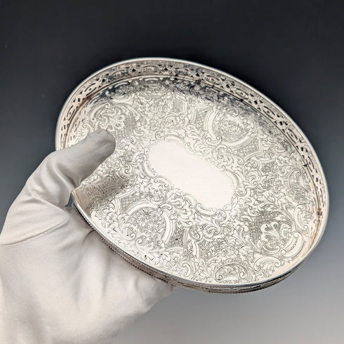 British Vintage Silverplate Oval Small Gallery Tray, 17cm Wide, Barker Ellis