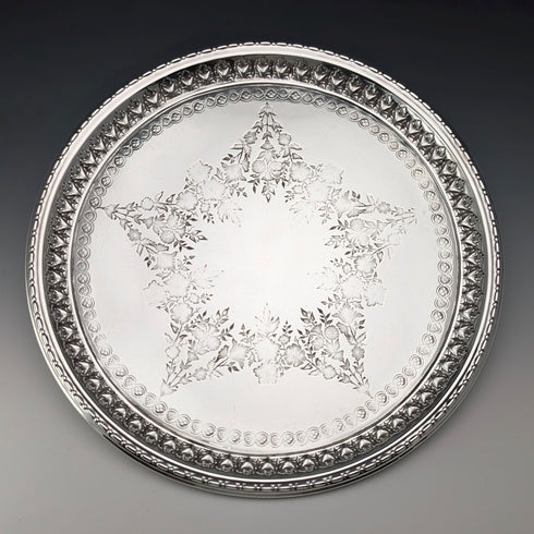 Antique British Silverplate Round Tray, 30cm Diameter, WCG