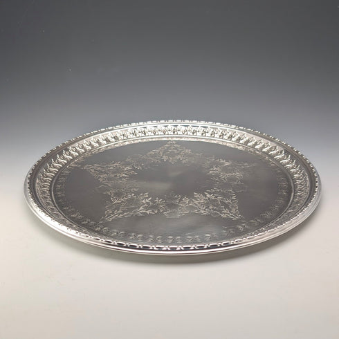 Antique British Silverplate Round Tray, 30cm Diameter, WCG