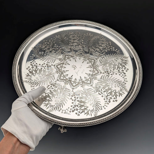 1879 British Antique Silverplate Footed Serving Dish, Diameter 30cm, Benjamin W Ramsden