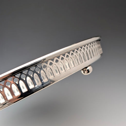 Vintage Silverplate Round Small Gallery Tray, 30cm Diameter, Primrose EP Brass