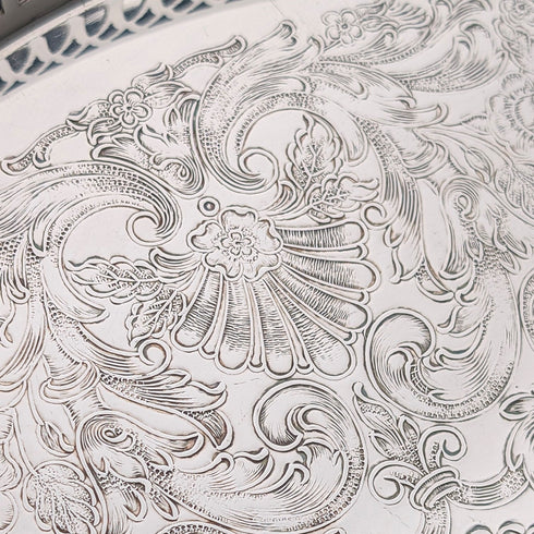 Vintage Silverplate Round Small Gallery Tray, 30cm Diameter, Primrose EP Brass