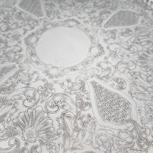 Vintage Silverplate Round Small Gallery Tray, 30cm Diameter, Primrose EP Brass