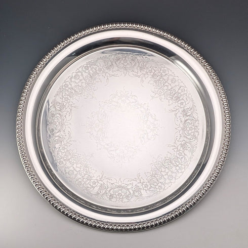 Large Round Tray, 36cm Diameter, Made of British Vintage Silver Plate, International Silver.