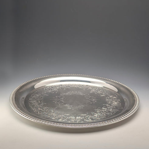 Large Round Tray, 36cm Diameter, Made of British Vintage Silver Plate, International Silver.